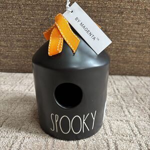 Rae Dunn Black Spooky LL Halloween Birdhouse With Orange Ribbon New